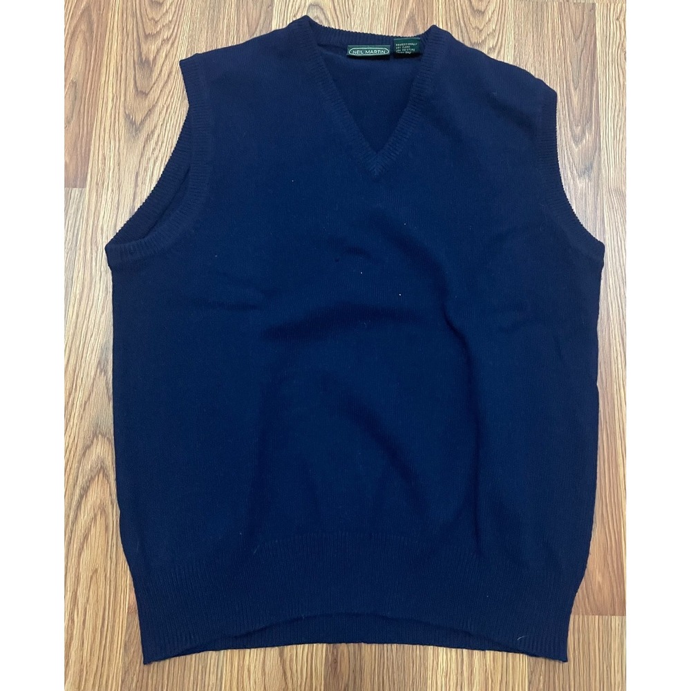 Neil Martin Sweater Vest Mens Medium Lambswool Navy V-Neck Knit